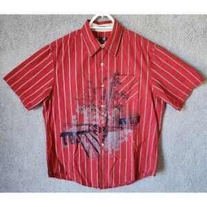 Timberland Red Striped Urban Graphic Short Sleeve Button Up Shirt Size M Cotton